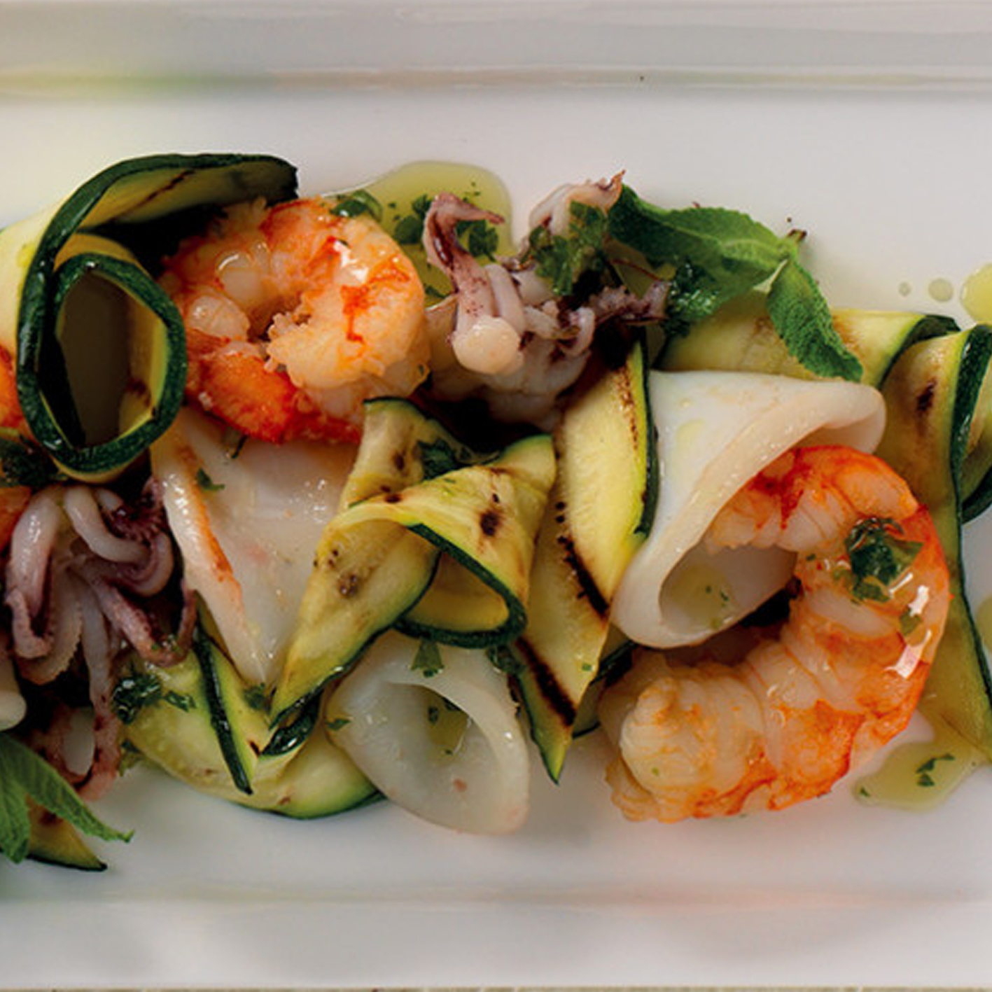 SQUID AND PRAWN WITH ZUCCHINI